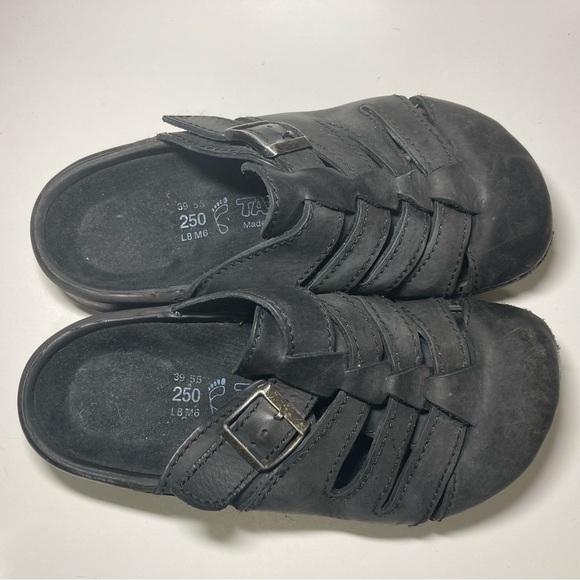 Tatami Birkenstock Women’s 8 Men's 6 Black Leather Clogs Mules Slip On - Picture 14 of 16